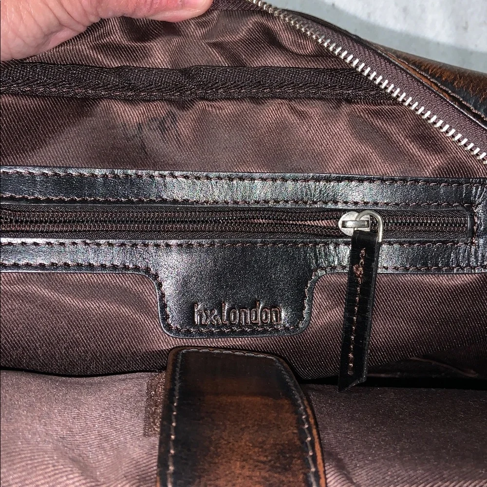 HX London Woven Brown Leather Messenger laptop Bag with Shoulder Strap